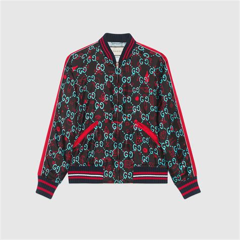 Gucci Ghost Men’s Silk Bomber Jacket, Size IT 50/ US 40/ Large, 